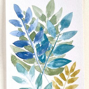 Fern Play 2 Original Art Watercolor Painting Matted Frame Ready 8x10in